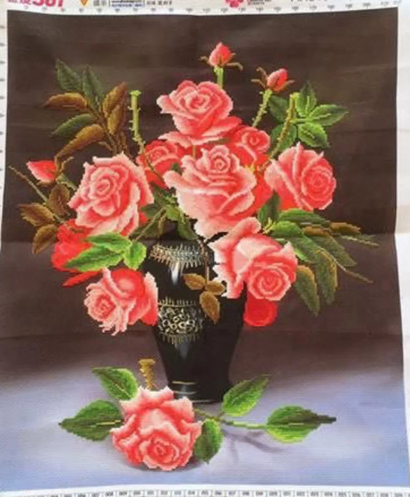 Embroidered Treasure Craft Pure Handmade Cross Embroidery Finished Pink Romantic European Vase Restaurant Entrance Painting