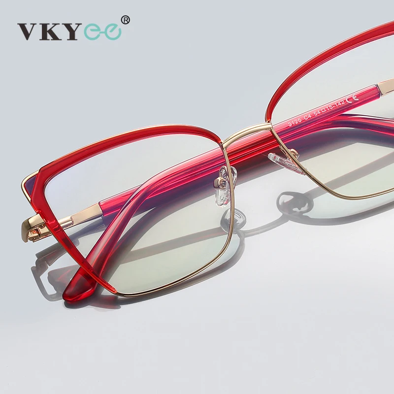 VKYEE New Square Cat's Eye Butterfly Anti-Blue Light Reading Glasses for Women  Customizable Prescription Photochromic PFD3125