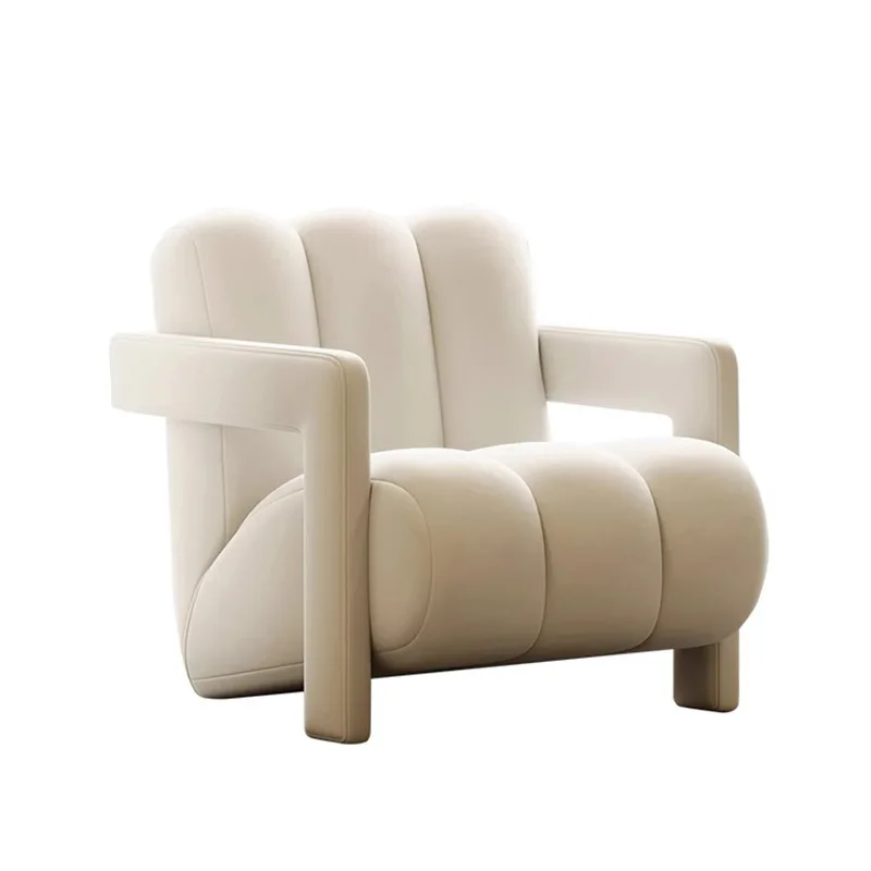 French cream wind lounge chair, lamb wool living room modern simple sofa chair