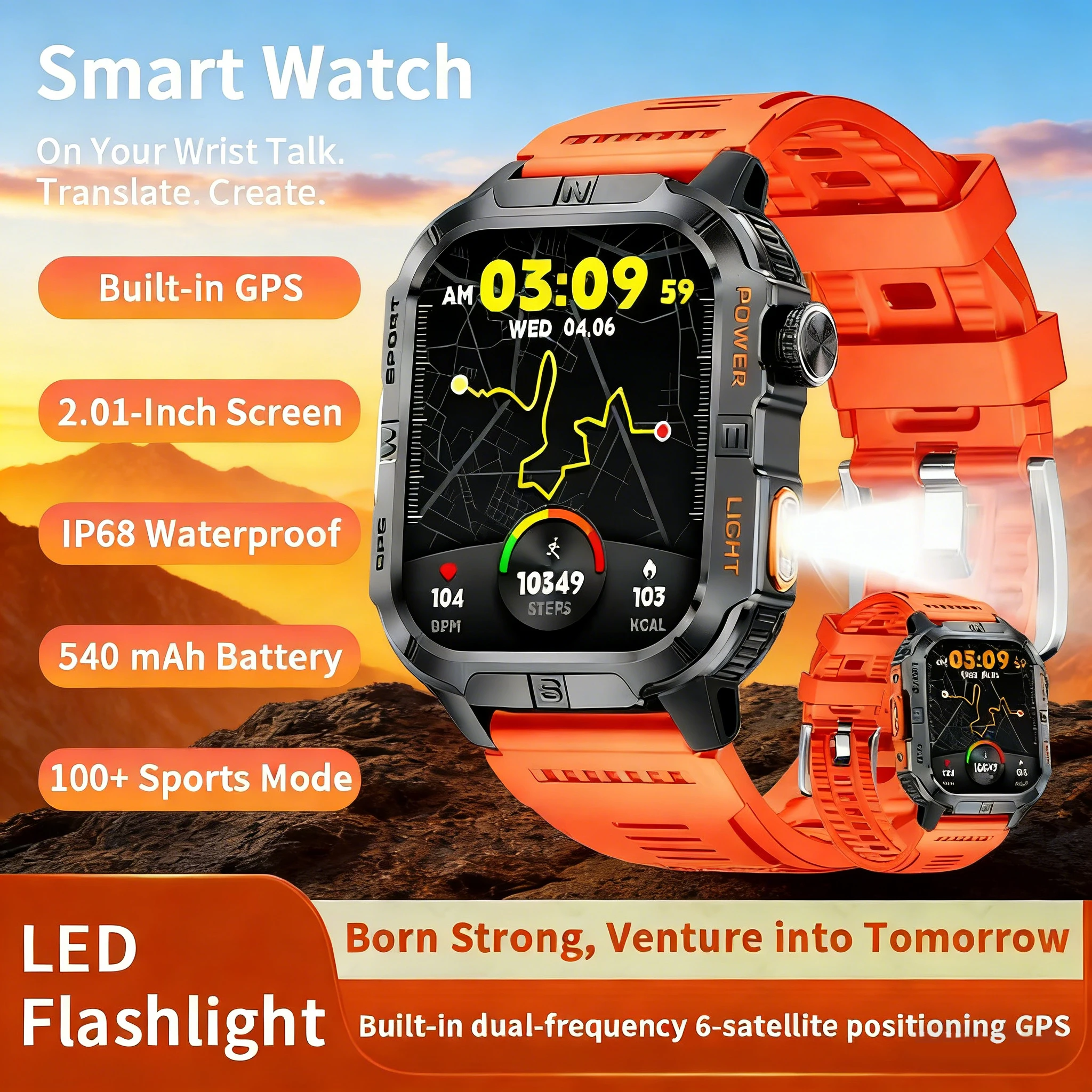 

2026 GPS трекер умные часы для мужчин женщин 540 мАч аккумулятор светодиодный фонарик компас IP68 водонепроницаемые Bluetooth умные часы для звонков