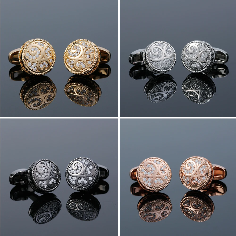 

Cufflinks for Men XK19070 Luxury Zircon Vintage Round Copper 4 Colors Dress Shirt Cuff Links Wedding Jewelry