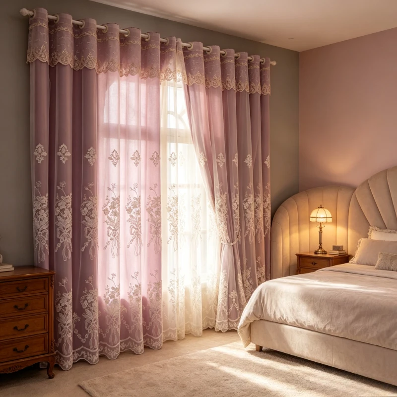 Custom Size New Embroidered Curtains with Simple Double-layer Thickened Blackout Fabric and Gauze for Living Dining Room Bedroom