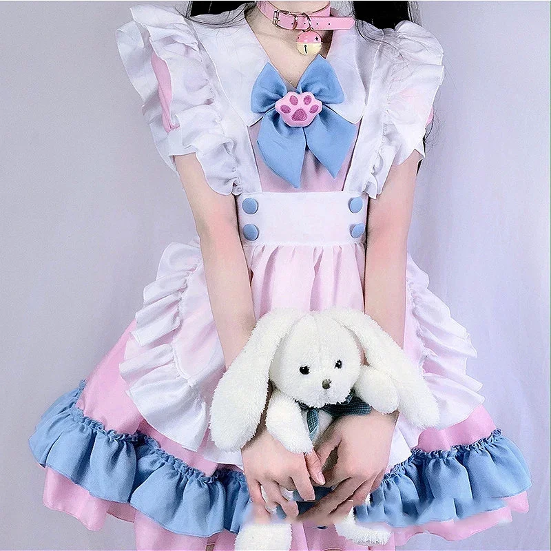 Japońskie Kawaii Anime Cosplay pokojówka sukienka Lolita kostiumy na Halloween dla kobiet słodki kociak dziewczyny Party stroje księżniczki MN8