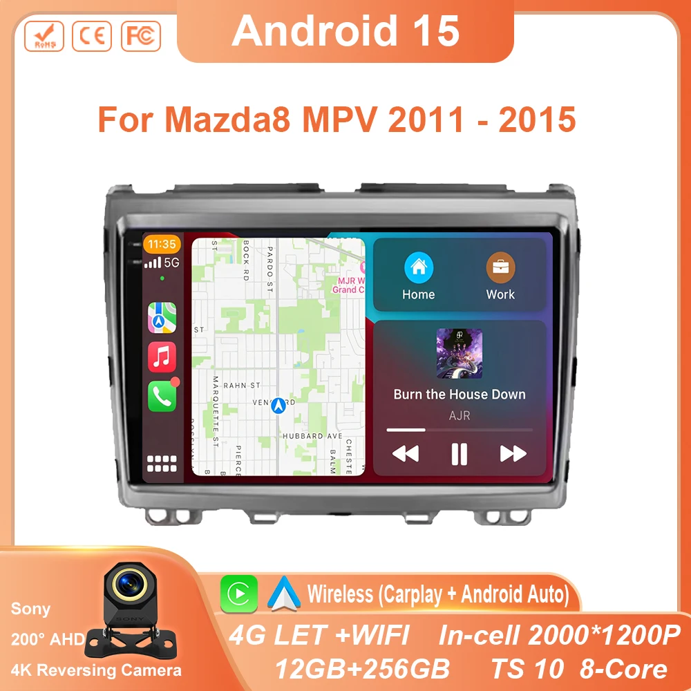 

Car Android For Mazda8 MPV 2011 - 2015 Navigation Auto GPS Head Unit Stereo Multimedia Wireless Carplay 5G WIFI Radio Video DVD