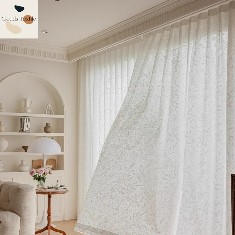

Французские современные светопроницаемые и непрозрачные высококачественные газовые шторы с тенью и лунной веткой для гостиной, столовой, спальни, элегантные