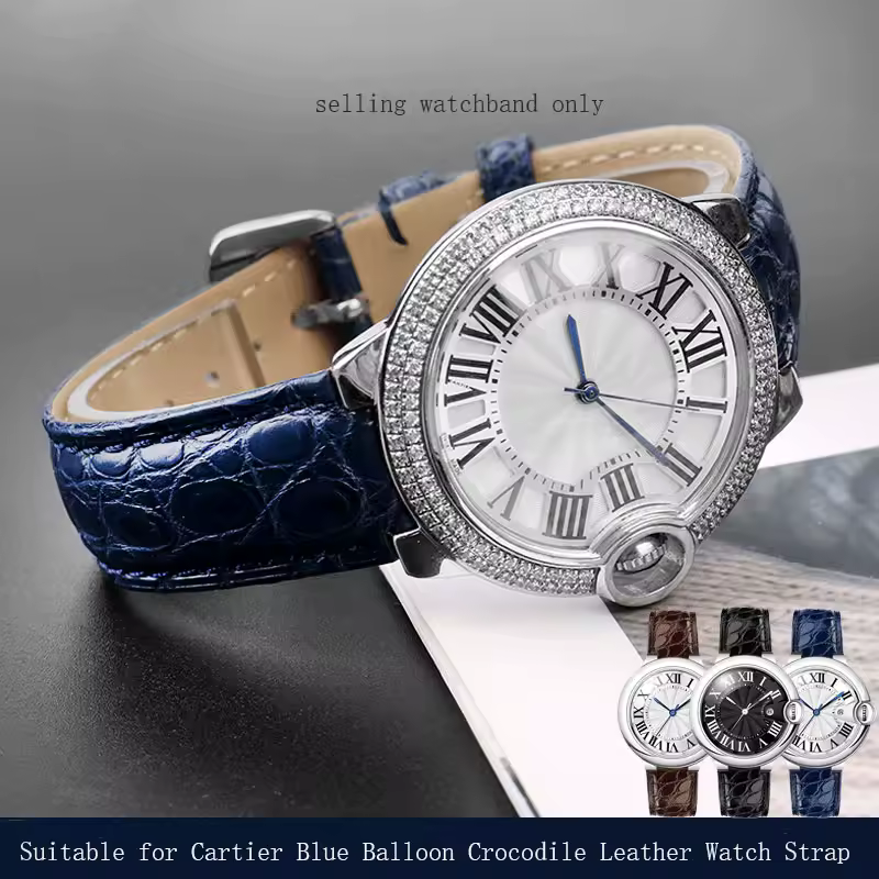 For Cartier Blue Balloon Watch Band with Men's and Women's Crocodile Leather Watch Band Accessories Raised strap18-11mm 20-12mm