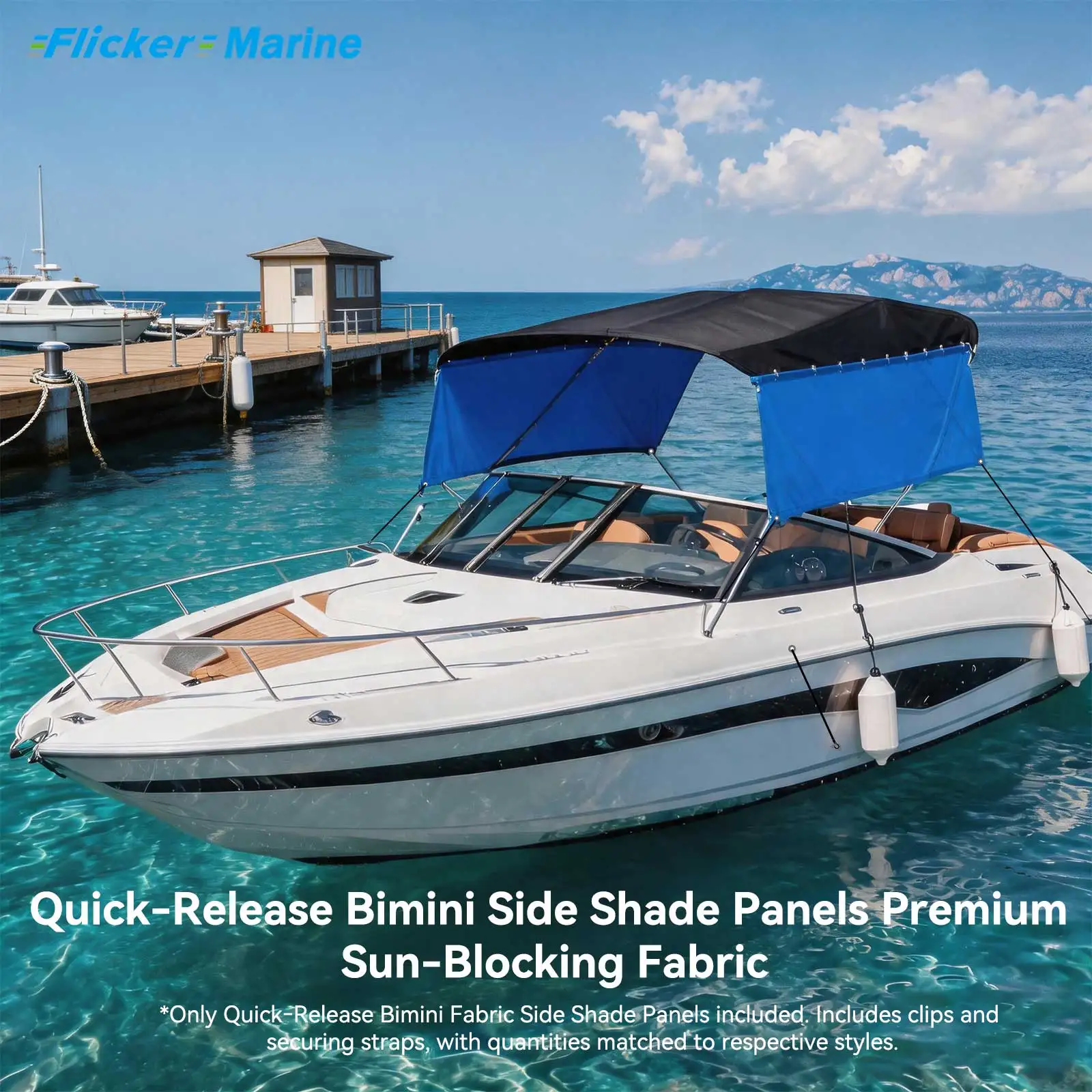 Large Size Flicker Quick-Release Bimini Side Shade Panels, Premium Sun-Blocking Fabric
