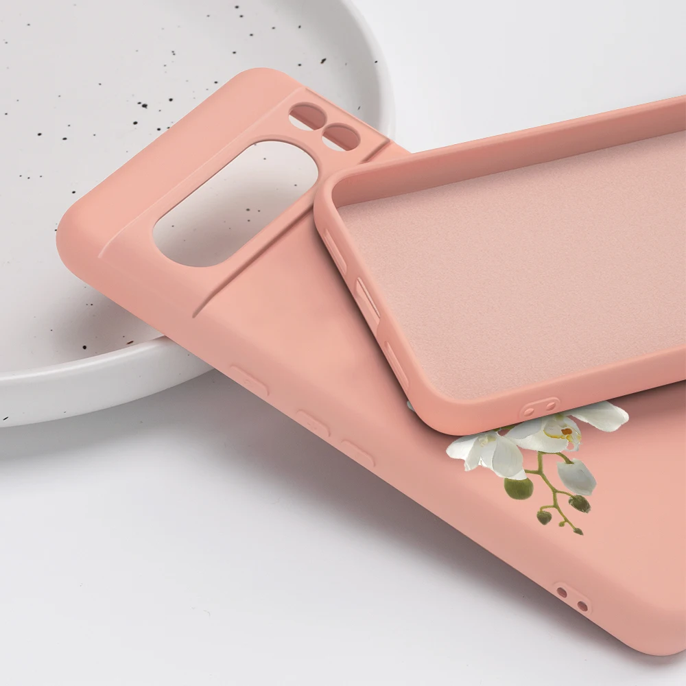 Peach Blossom Phone Case for Google Pixel 8 Pro 7Pro 7 6a 6 6Pro Luxury Shockproof Soft Back Cover Pink Liquid Silicone Coque