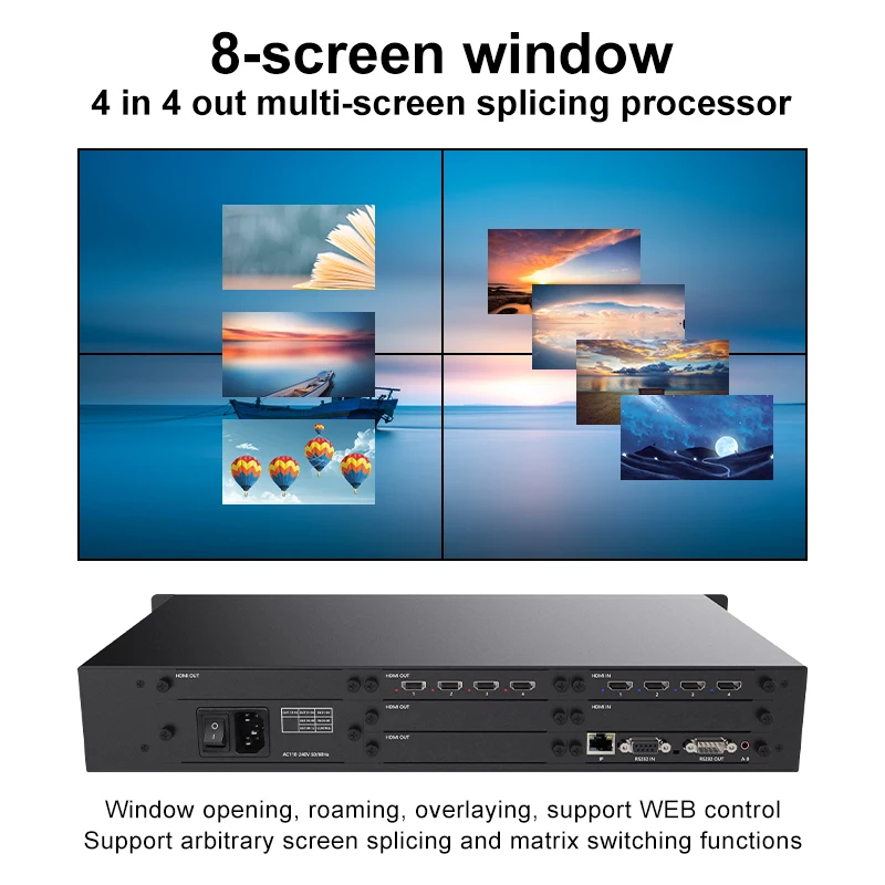 LED TV Wall image Splicing Processor 4 input 4 output HDMI Matrix Switcher HDCP1920x1080P60Hz HD Controller WEB/RS232 Control