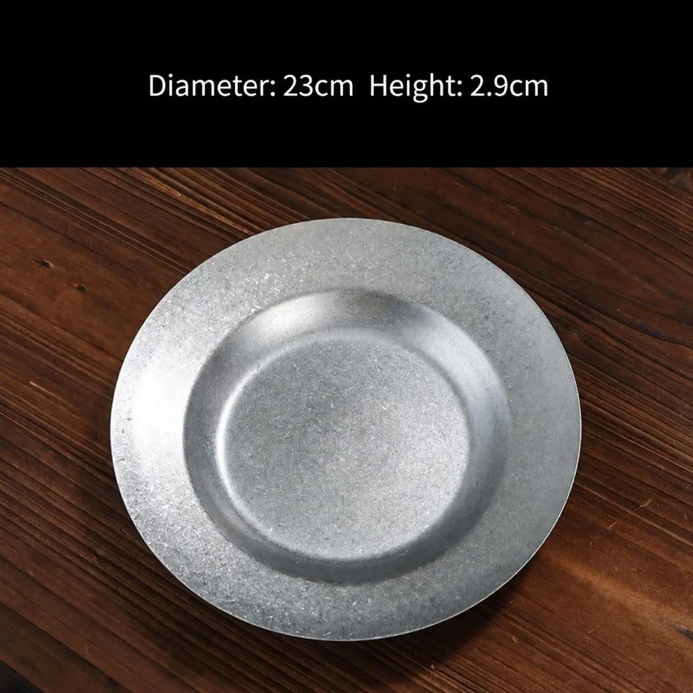 New Stainless Steel Vintage Tableware Stackable Frosted Dish Metal Dinner Plate Durable Round Dessert Plate Set Home Kitchen