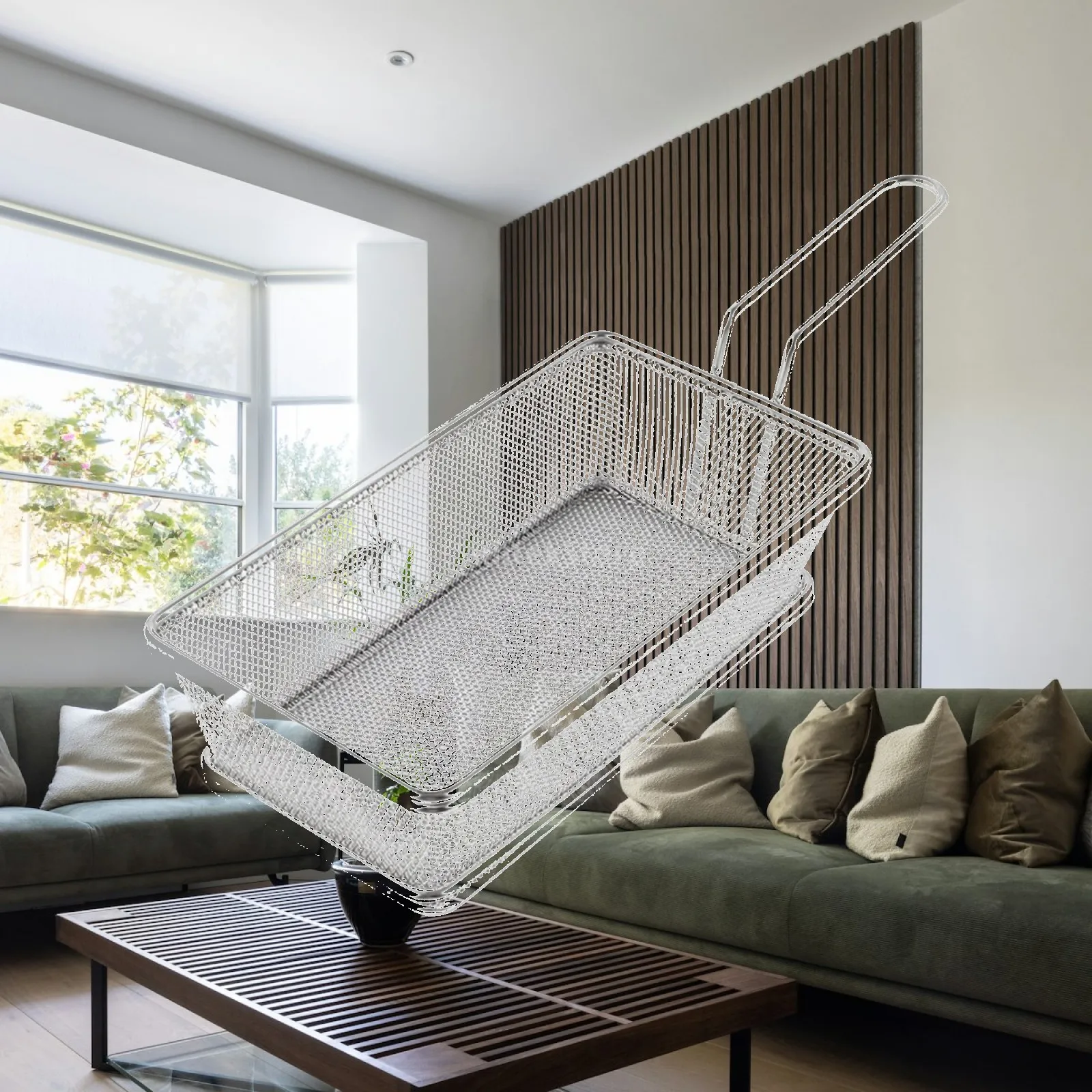 Mesh Frying Basket with Handle Easy-Draining Stainless Steel Fry Basket Sturdy Rust Proof for Home Cooks, Restaurant