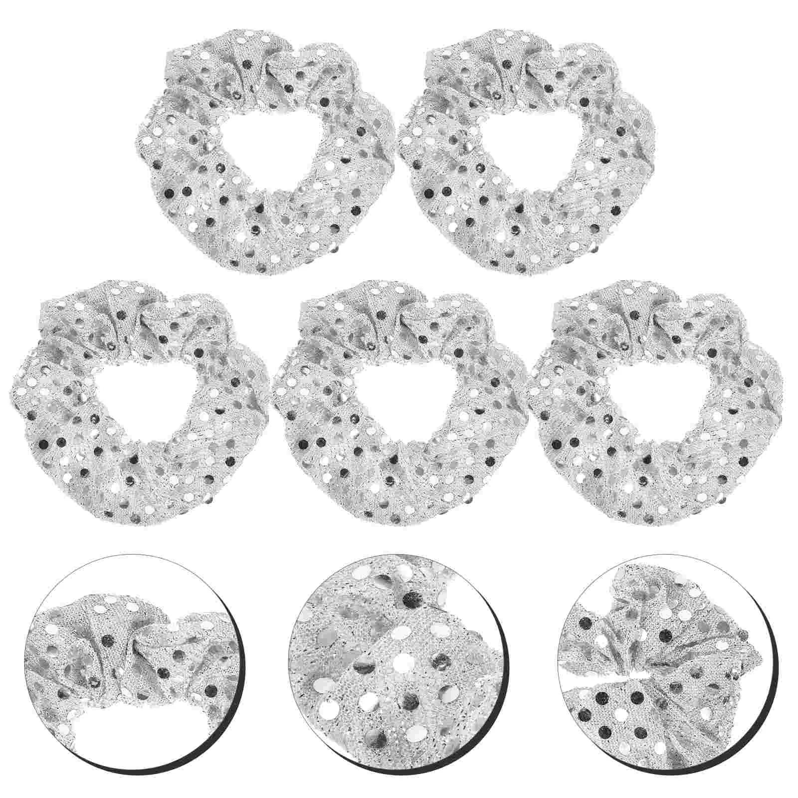 

5 Pcs Fashionable Hair Bands Ponytail Holder Sequins Chic Elastic Tie Everyday Wear