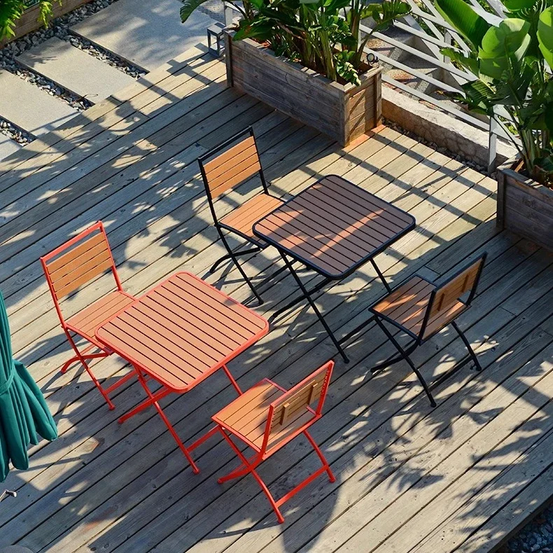 Comfortable Stackable Iron Outdoor Wedding Event Party Garden Folding Chair Metal Frame Table Set