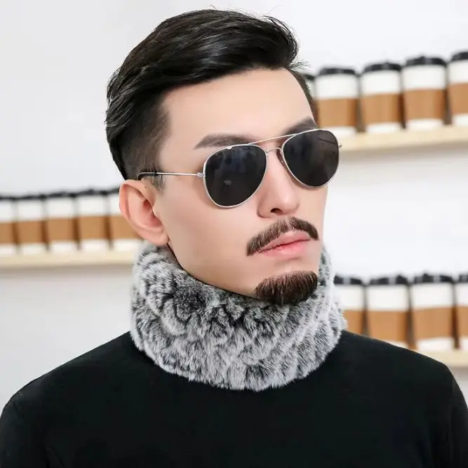 

Wholesale New Real Rabbit Fur Knitted Small Scarf Fur Padded Warm Scarf for Men and Women in Autumn and Winter Neck Really Wool