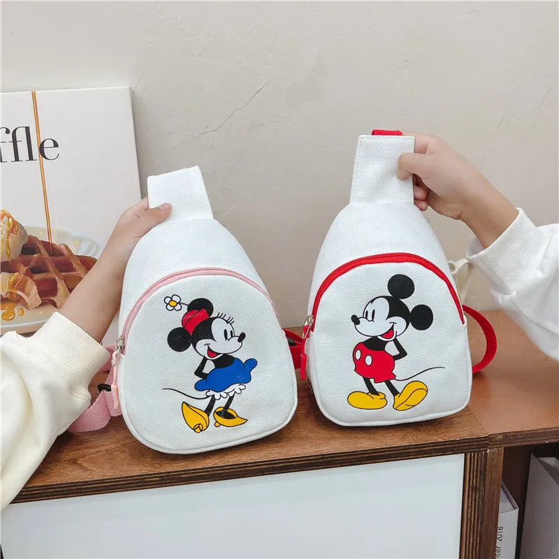 New Mickey Mouse Chest Bags for Children Disney Cartoon Minnie Mouse Casual Shoulder Bag Women Girls Mini Phone Storage Bag