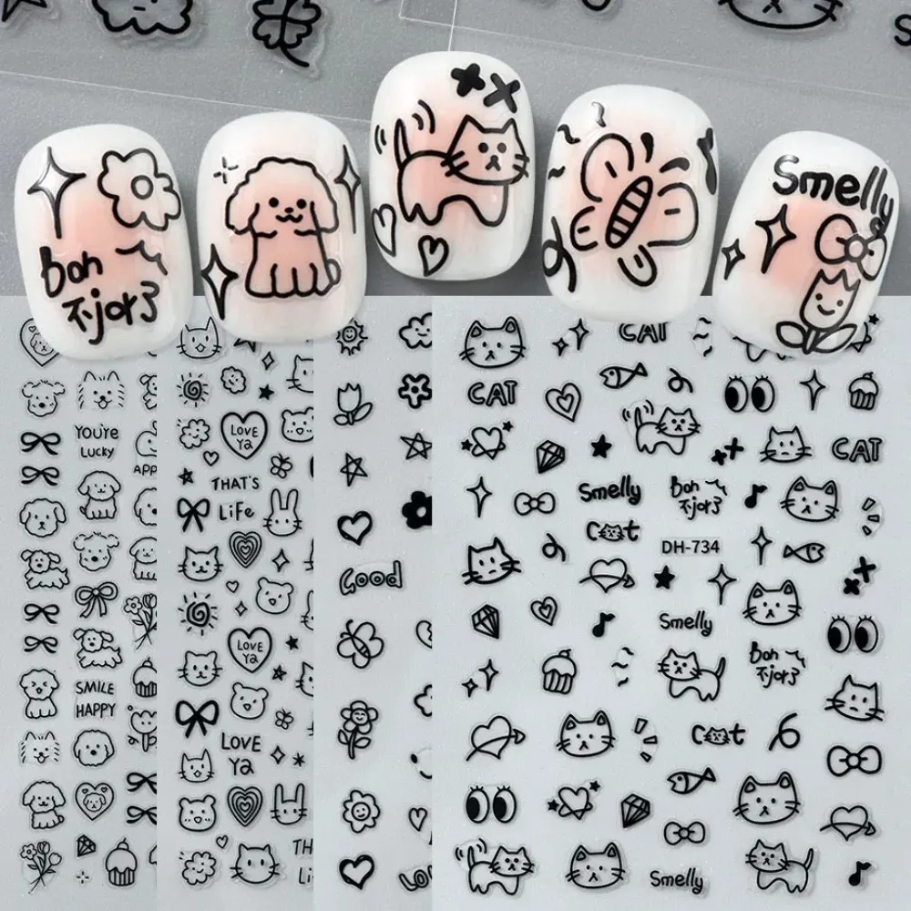 4 قطعة الكرتون لطيف القط مسمار الفن المتزلجون ثلاثية الأبعاد الكتابة على الجدران الكلب أرنب القلب ستار مسمار ملصق زهرة فراشة القوس مانيكير صائق