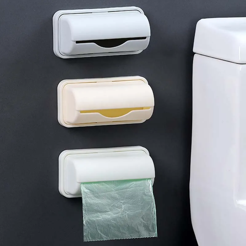 Self-adhesive Garbage Bag Storage Box No Punch Wall Mounted Trash Bags Organizer Kitchen Bathroom Plastic Bags Container Holder