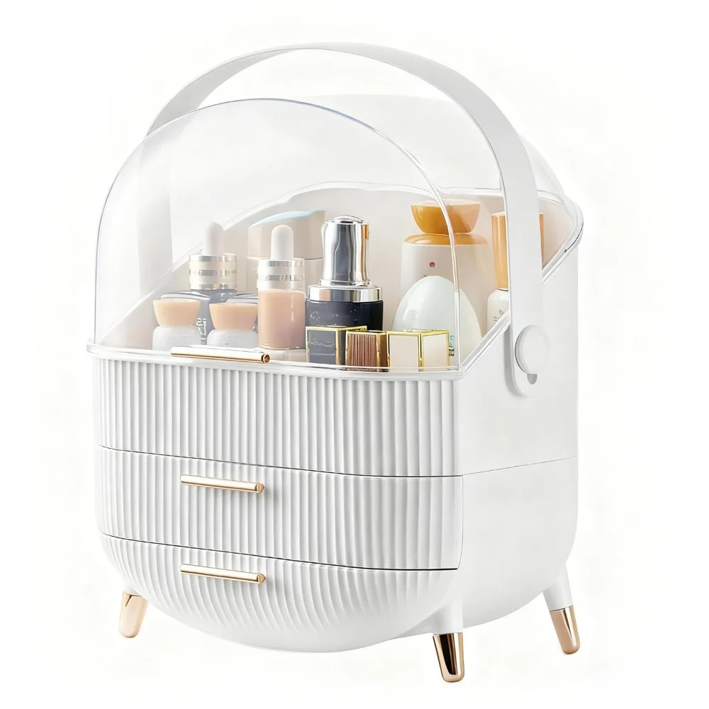 

Large Capacity Makeup Organizer with Lid & Drawers, Storage for Cosmetics, Skincare, Jewelry