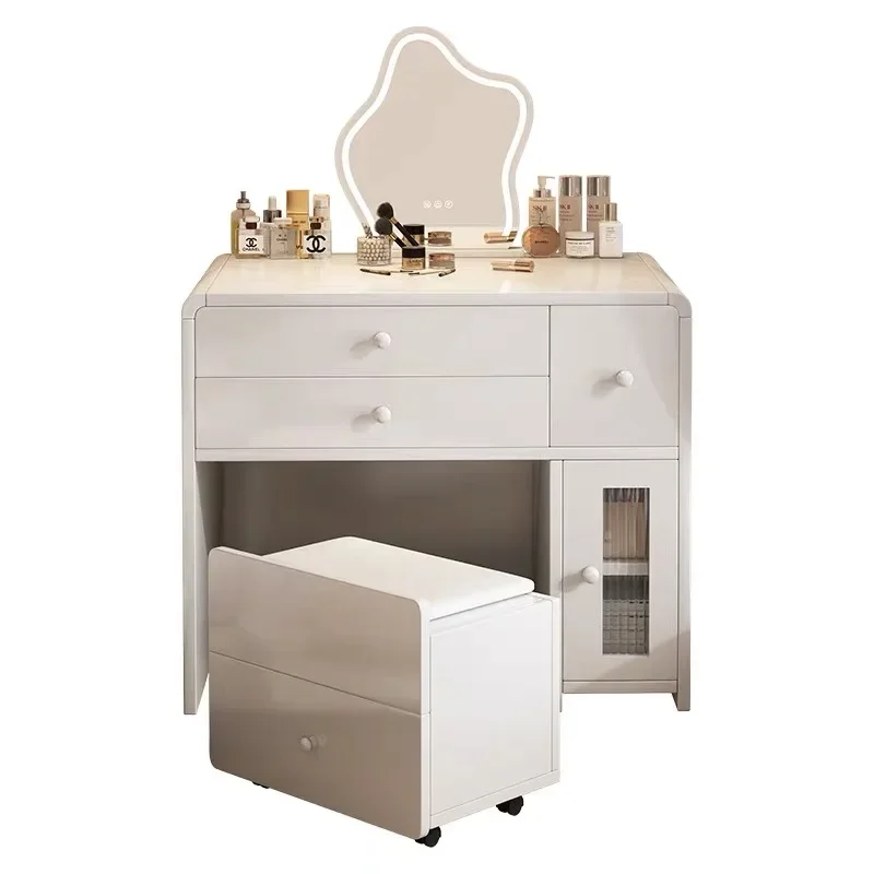 

H Modern Elegant White Small Makeup Vanity Table With 3 Drawers Metal Sliders And Chair For Bedroom