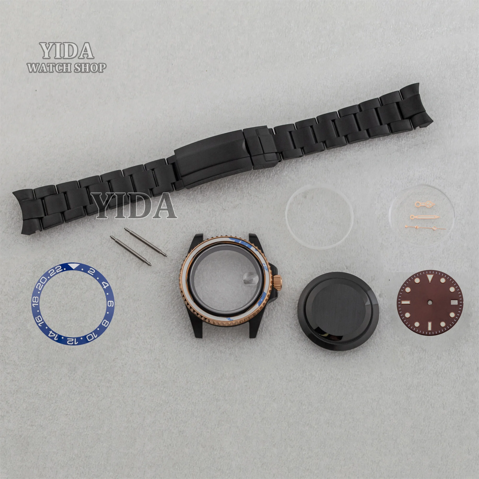 40MM Watch Case Oyster Strap Luminous Hands 28.5MM Black Blue Face Watch Replacements for SUB GMT Yacht NH35 NH34 NH36 Movement