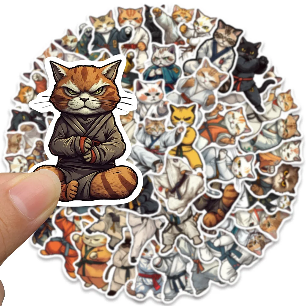 50PCS Cartoon Kung fu Cat Kawaii Taekwondo Kitty Stickers For Car Laptop Phone Stationery Decor Waterproof Sticker Kids Toys