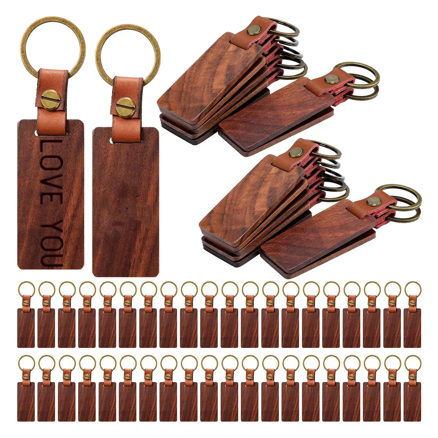 

50 Pack Leather Keychain Blanks Wooden Keychain Blanks Wood Keychain Blank Wooden Keychain Wood Tags