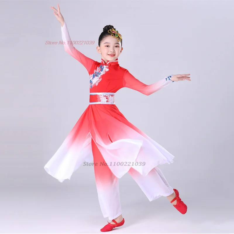 2025 traditional chinese children dance costume flower embroidery hanfu tops+pants set retro stage performance fairy dress hanfu