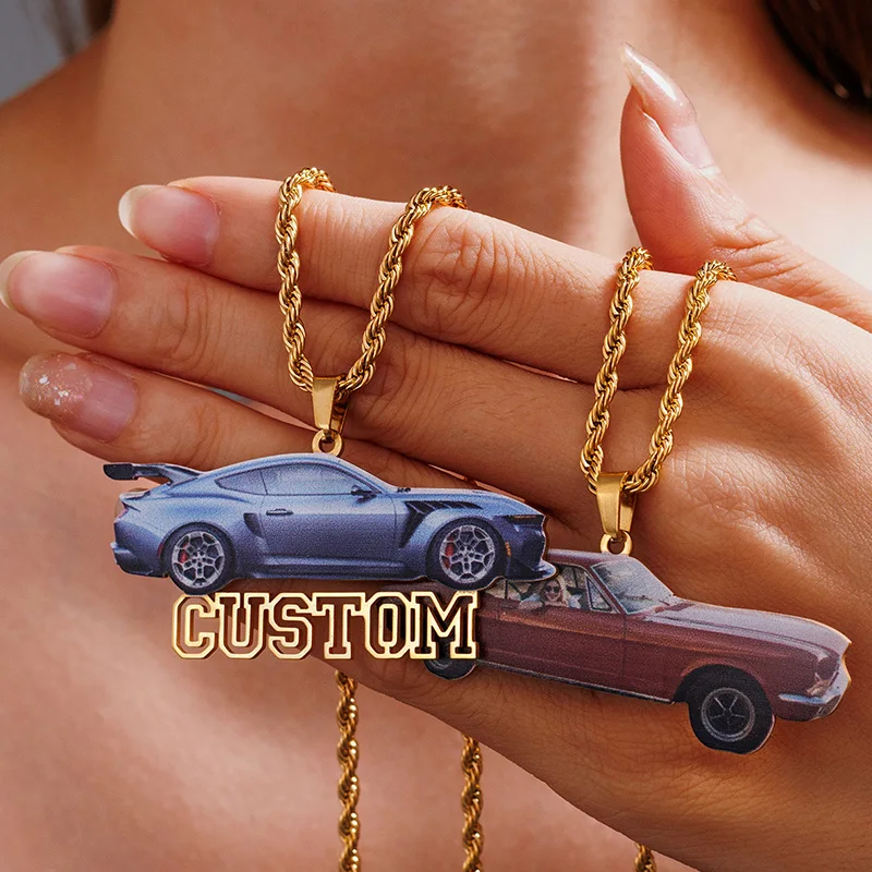 

Nextvance Custom Color Photo Car Shaped Necklace For Women Men Personalized Stainless Steel UV Printing Pendant Jewelry Gifts