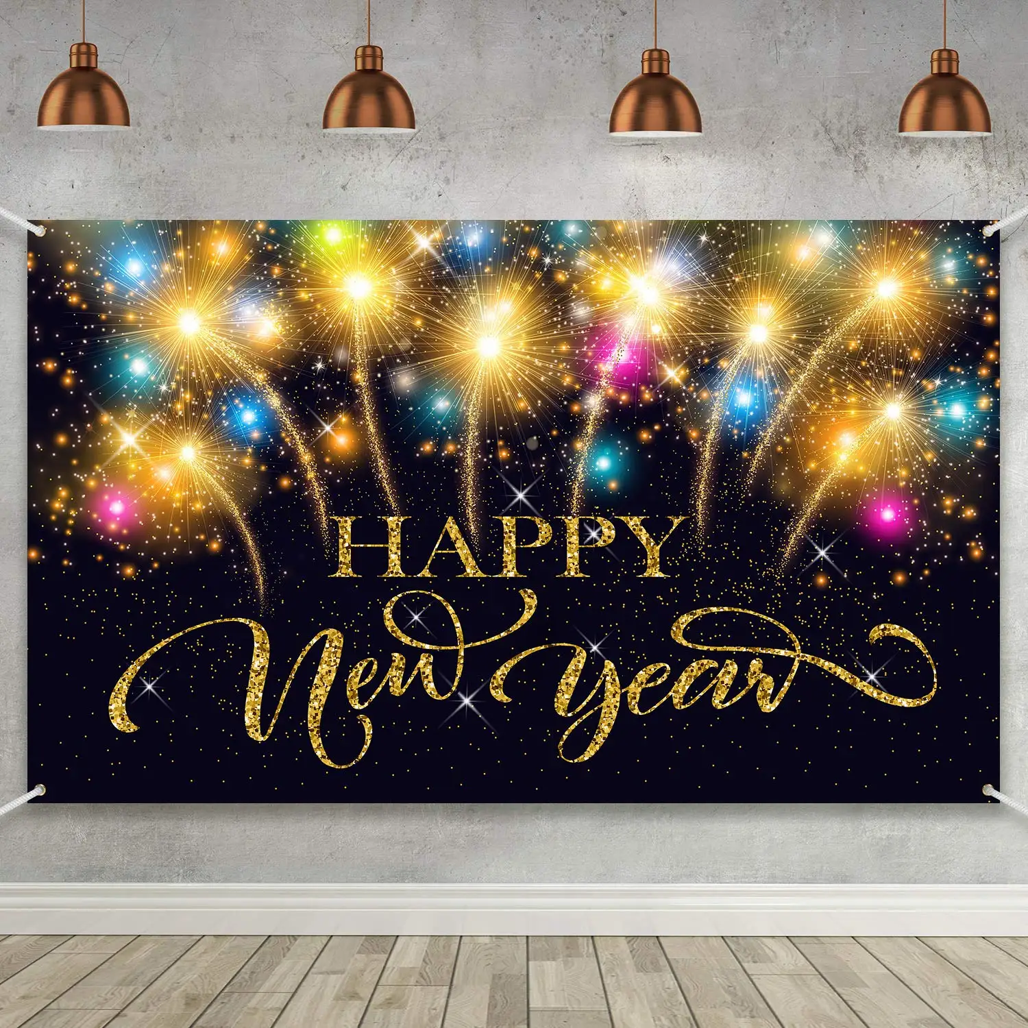 

Happy New Year Party Decor Supplies Large Fabric Happy New Year 2025 New Year Fireworks Photo Booth Backdrop Background Banner