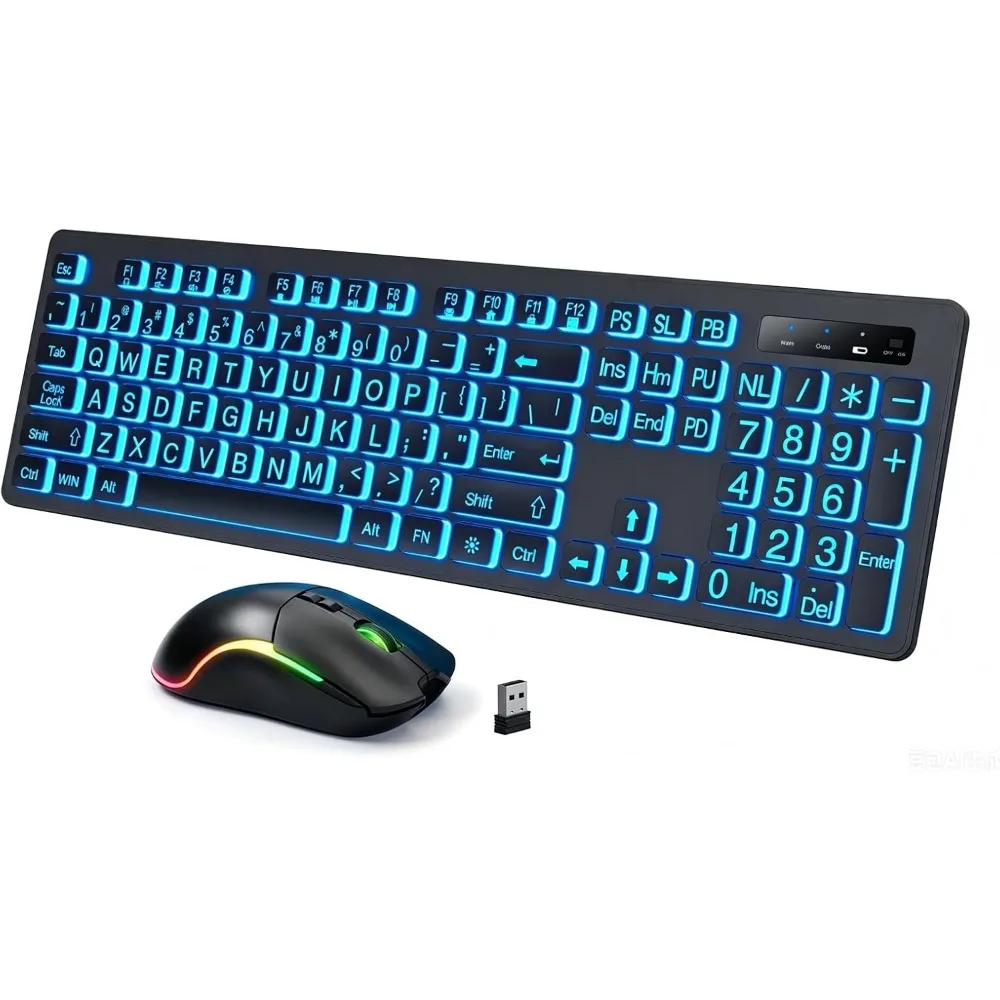 Wireless Backlit Keyboard with Adjustable Brightness and Rechargeable Mouse for PC, Laptop, and Gaming