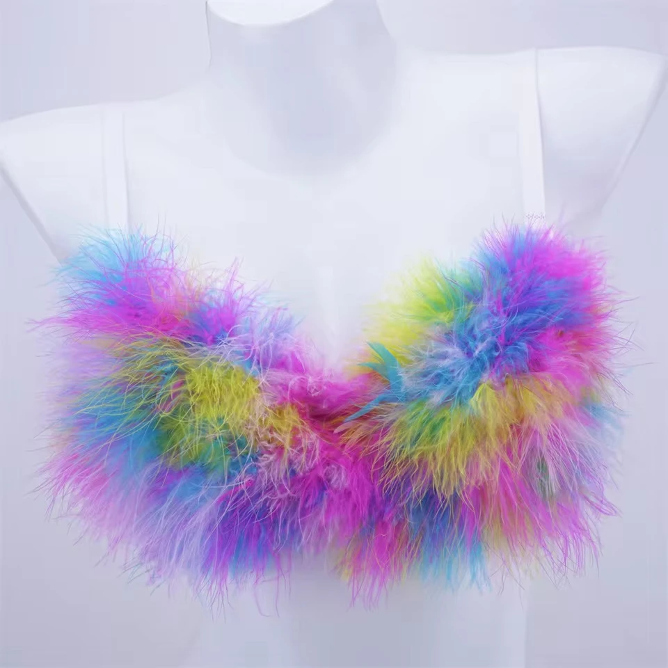 

Short Real Hair Stage Corset Women Pure Desire Wind Corset Ostrich Hair Splicing Spice Girl Sling Top
