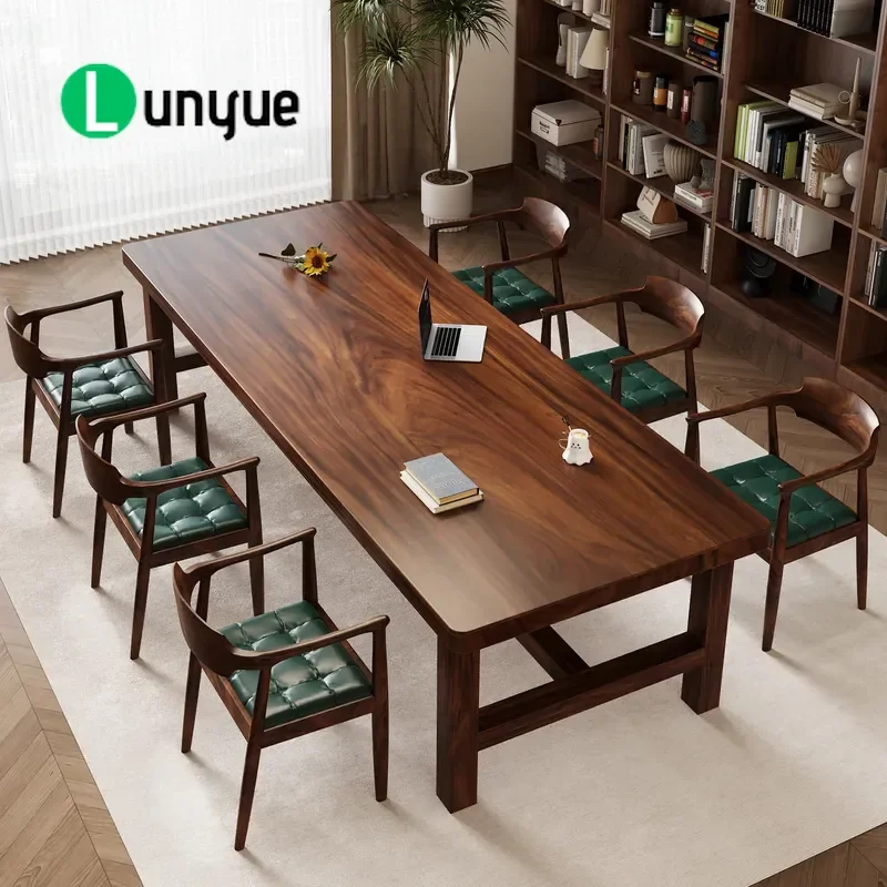 South American Walnut Solid Wood Desk Large Long Table for Living Room Home Office Reading Conference Sturdy Natural Grain