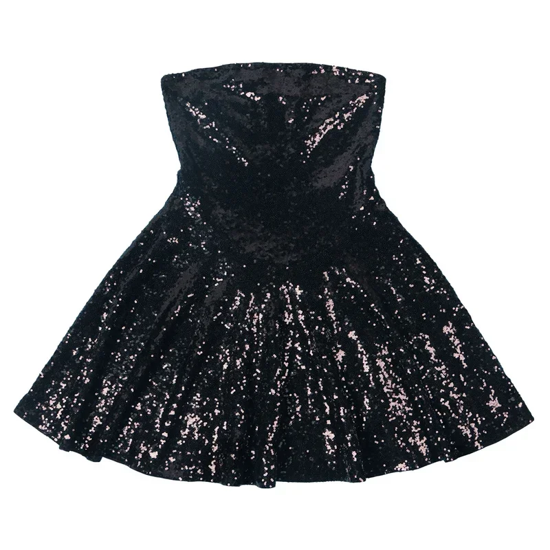 Sexy preto glitter lantejoulas vestido de aniversário para mulheres night club sem mangas sem costas sem alças magro a linha vestidos curtos