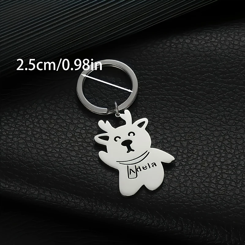 Personalized Christmas Keychain Gold Stainless Steel Reindeer Design Customized Any Photo Hand Draw Fashion Christmas Decoration