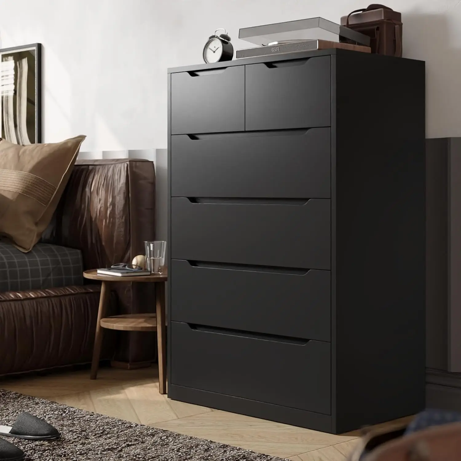 Dresser for Bedroom, Dresser with 6 Wood Drawers, Black Dresser and Tall with Large Organizer, Wood image 2