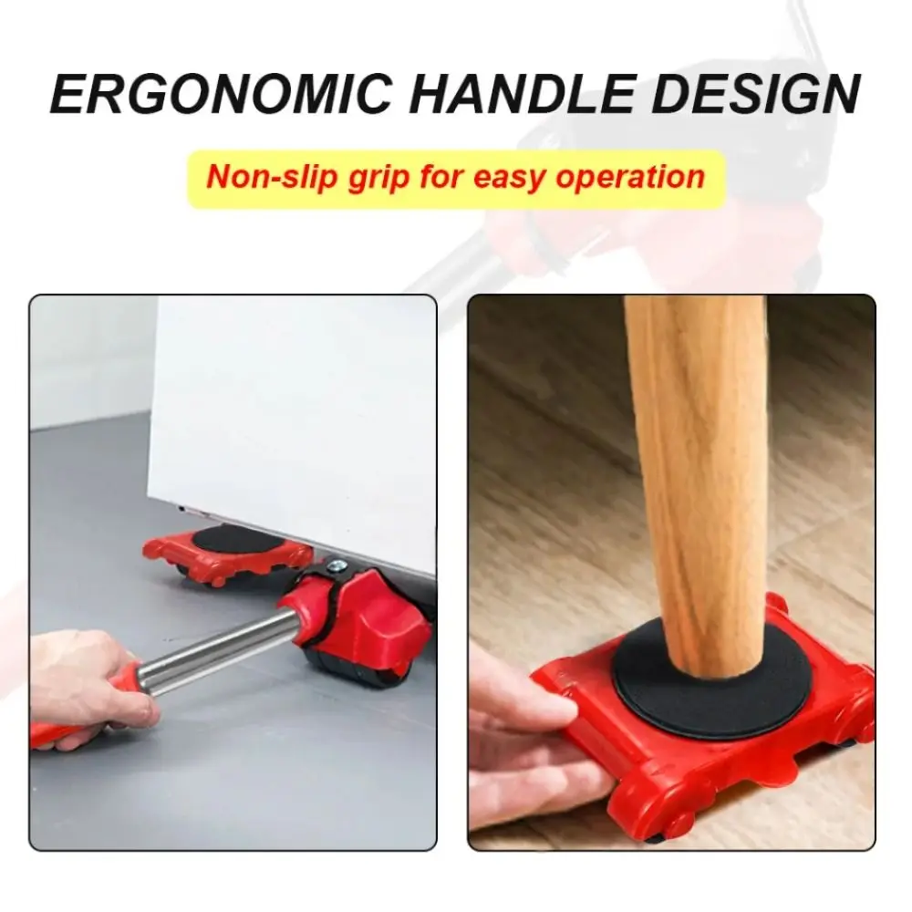 

5Pcs/Set Heavy Duty Furniture Lifter with Wheel Bar Save Effort Furniture Roller Skating 360-degree Furniture Moving Tools