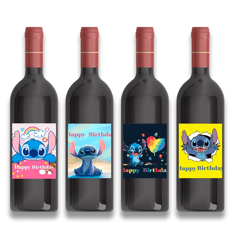 6pcs Blue Stitch Theme Labels Boys and Girls Customizable Name Wine Bottle Stickers Baby Shower Birthday Party Disney Wrapper