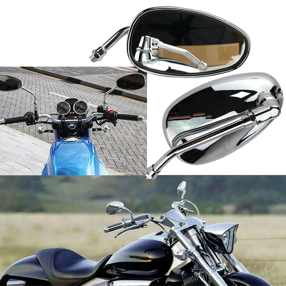 Motorcycle Side Mirrors in ellispse shape Motorcycle Rear View Mirror with 10MM Right Hand Thread Mounting Point