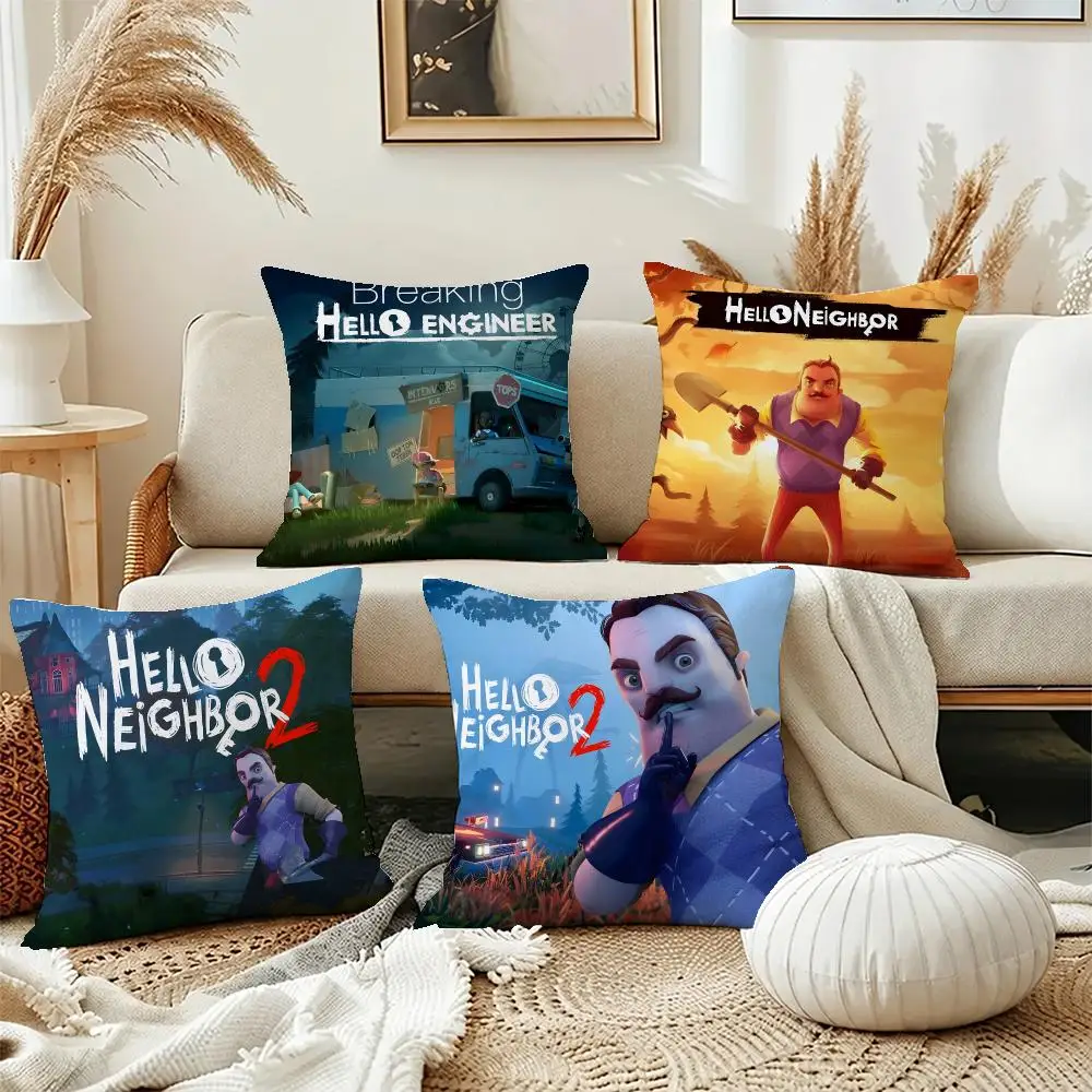 Cool Game Hello Neighbor 2 Cushion Cover Short Plush Pillowcase, Washable Wrinkle Resistant Cover for Bedroom Gift