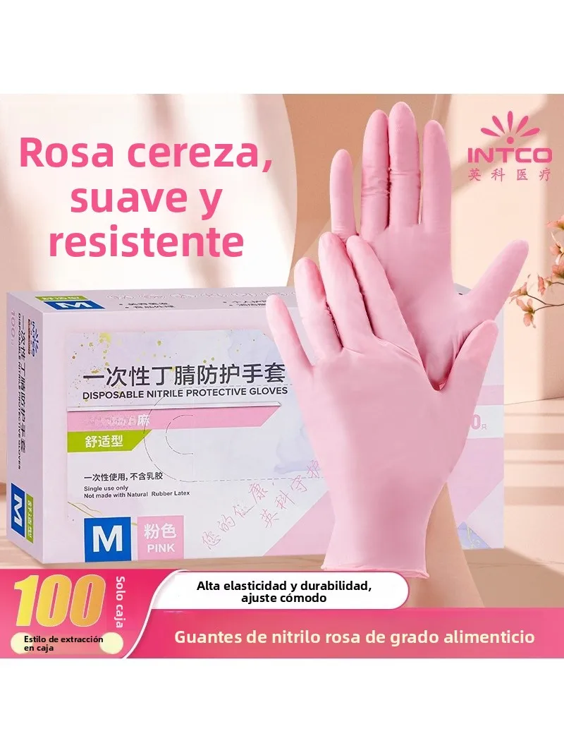Guantes Desechables de Nitrilo Rosa Inco, de Grado Alimenticio, para Restaurante, Cocina, Limpieza del Hogar, Protección, Mat...