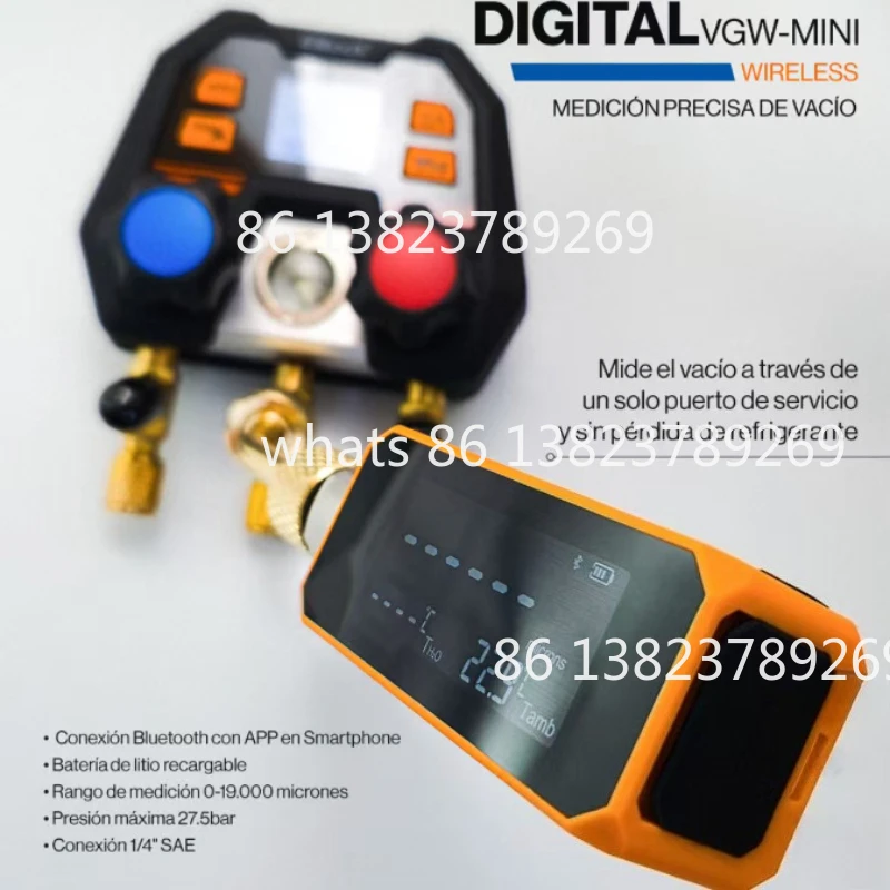 VGW-Mini Portable Digital Vacuum Gauge Industrial Grade with Adaptor Portable Electronic Vacuum Pressure Gauge Elitech