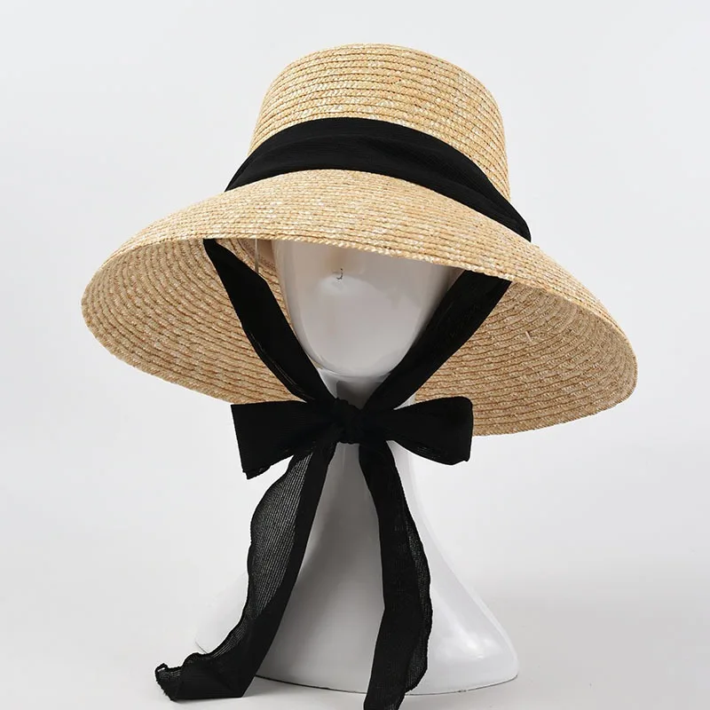 

2025 Summer New French Strap Natural Wheat Straw Hat for Women Seaside Vacation Big Eaves Sunshade Sun Hat Female Modeling Hat
