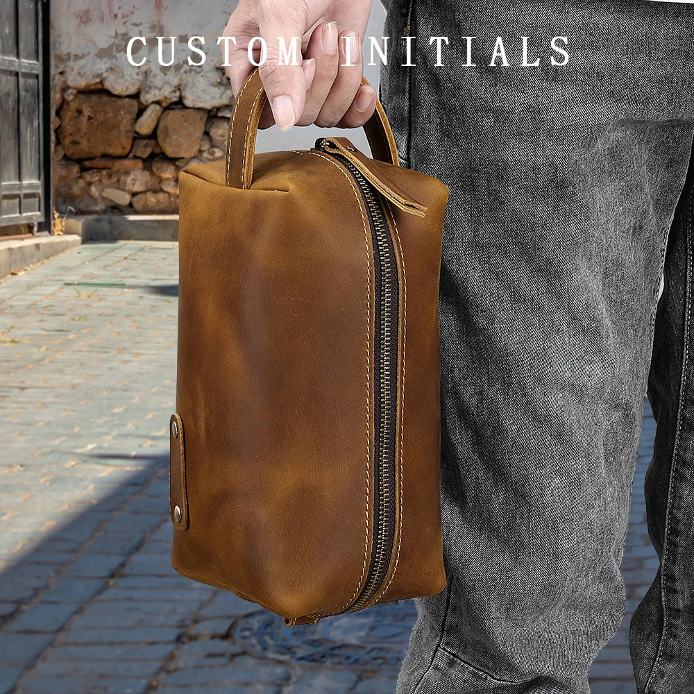 First-layer Cowhide Travel Storage Bag Men Clutch Luxury Men's Messenger Retro Mens Bags Man Genuine Leather Toiletry Hand Purse