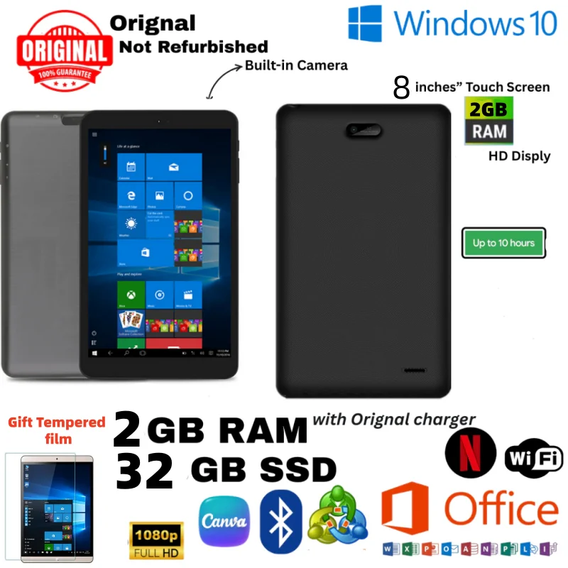 Rca02 windows 10 tablet pc 10.1 polegadas 2gb ddr + 32gb rom hdmi-compatível z8350 cpu câmera dupla quad core wifi usb 3.0