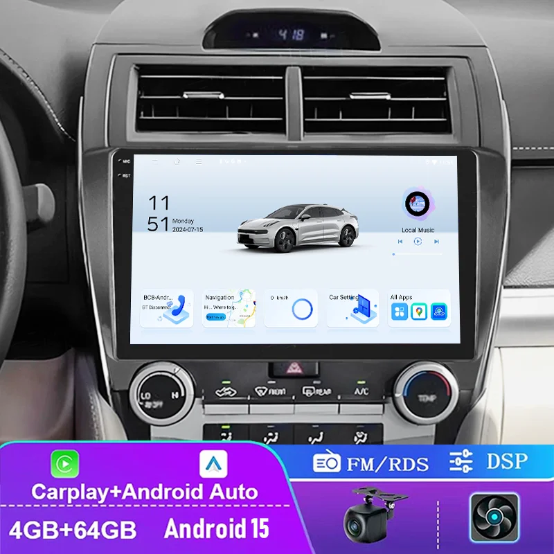 

10" 4+64GB For Toyota Camry 2012-2014 Car Radio Canbus Wireless CarPlay Android 15 Auto Head Unit GPS Navi WIFI