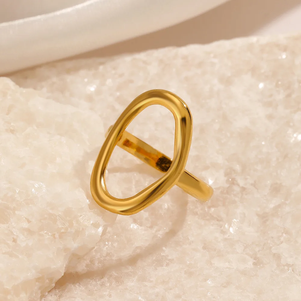 Geometric Hollow Circle Ring Women Student Teen Hip Hop Culture Street Jewelry Stainless Steel Open Rings Prom Accessories Gift
