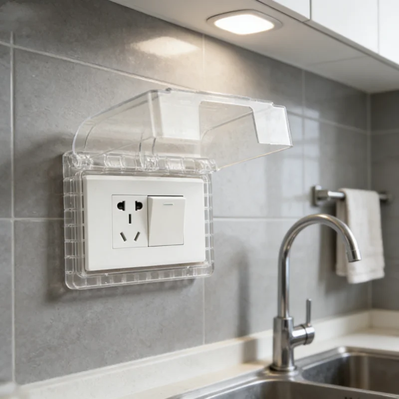 HUAHUAStickable Waterproof Electric Socket Shield; Splash-Proof Plug and Switch Protecting Box for Bathroom AmenitiesHUAHUA