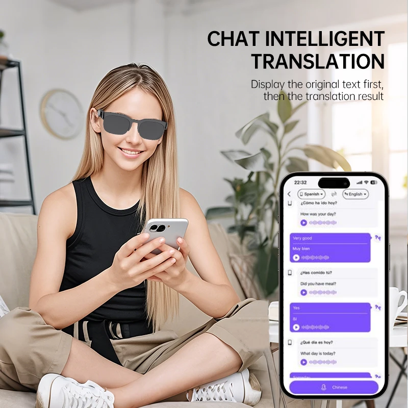 Wireless AI Smart Language Glasses, Multi‑Language Translation, Bluetooth Calling Music Smart Eyewear for Outdoor Use