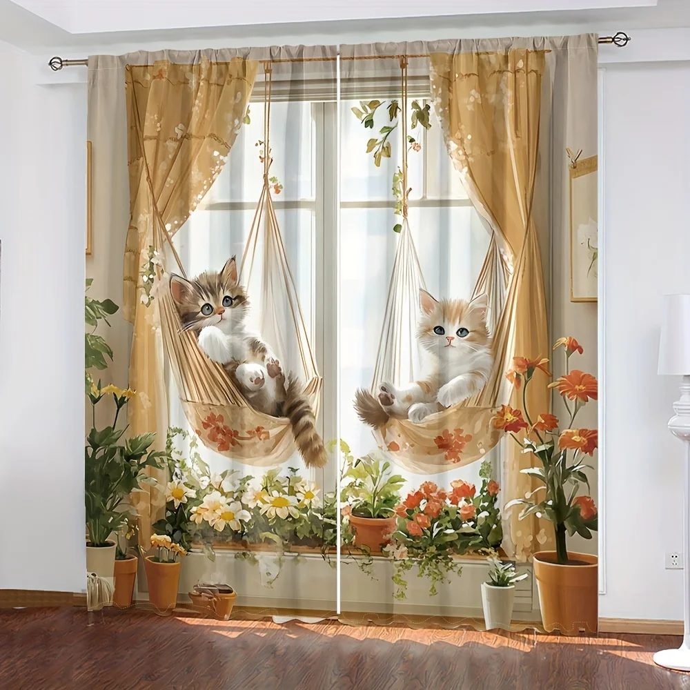 Retro floral pattern printed curtains, with a pole bag design, suitable for use in bedrooms, living rooms and offices.