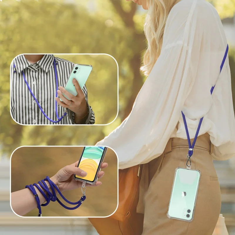 Universal Colorful Phone Lanyard Metal Anti Lost Phone Strap Adjustable Detachable Neck Cord Safety Tether Keychain Chain Rope